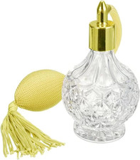 Vintage Cut Glass Vanity Perfume Bottle with Fan-Shaped Ornate Dauber Stopper — listing 5
