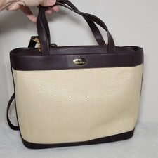 Etienne Aigner Vintage Tan Raffia & Brown Croc-Embossed Leather Shoulder Handbag — listing 6