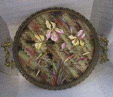 Antique Bronze-Mounted Ceramic Urn with Enameled Birds & Flowers Decoration, Twin Handles — listing 2