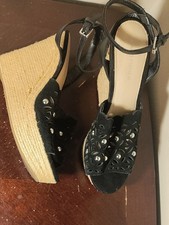 Marc Fisher Black & White Striped Cork Espadrille Platform Wedge Sandals, Size 10M — listing 4