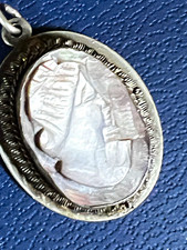 Antique Carved Shell Cameo Pendant with Tri-Color Gold Floral Wreath Frame — listing 5