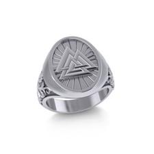 Silver-Tone Signet Ring with Valknut / Triangle Motif — listing 2
