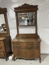 Victorian oak washstand Antique Oak Washstand with Arched Mirror & Cabinet Base — listing 2