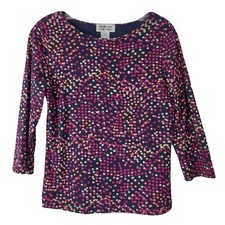 Style & Co. Essentials Elbow-Sleeve Boat-Neck Top, Navy with White Polka Dots, Petite Large — listing 4