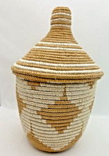 African Sisal Woven Basket Bag with Leather Flap and Brass Elephant Medallion — listing 6