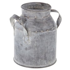 Decorative Galvanized Metal Milk Can Vase with Woven Basket Weave Sleeve