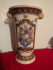 Chinese Satsuma-Style Crackle Glaze Vase with Koi Fish and Blue Brocade Panels, listing 3