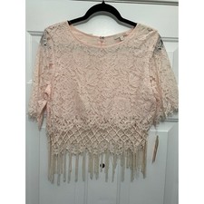 Hot Pink Sheer Lace Fringe Mini Dress / Chemise — listing 5