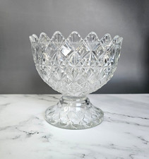 Vintage Pressed Glass Footed Fruit Bowl with Thistle & Fan Pattern