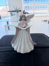 Lladró Porcelain Angel Tree Topper Figurine, Angel Holding Music Scroll, Blue Robe — listing 3