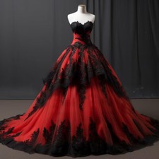 Red Tiered Ruffle Tulle Costume Gown with Feather Detail No tags at all