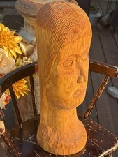 Pair of Hand-Carved Wooden Busts, Native/Indigenous Man and Woman on Plinths No marks at all — listing 3