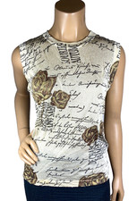 Michelle Nicole Silver Metallic Lurex Mock Neck Sleeveless Knit Shell Top, Size XL