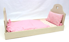 Vintage Hand-Painted Wooden Doll Bed with Scalloped Headboard — listing 4