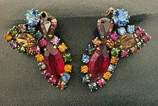 Vintage Gold-Tone Multi-Color Rhinestone Statement Clip Earrings — listing 4