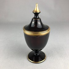 Vintage Black Amethyst Glass Footed Apothecary Candy Dish with Pointed Finial Lid