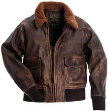 Vintage Distressed Brown Leather Bomber Flight Jacket with Patches — listing 2