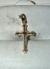 Vintage Gold Tone Ornate Cross Pendant Necklace on Rope Chain — listing 2