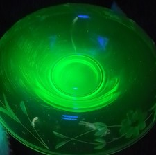 Art Deco Green Frosted Uranium Glass Console Bowl with Draped Ribbed Design