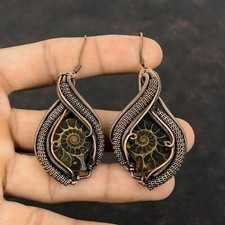 Cut and Polished Ammonite Fossil Sterling Silver Drop Earrings, 1 1/2" Fossil — listing 4