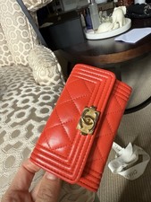 Chanel Boy Small Trifold Wallet in Black Caviar Leather with Gold Hardware, listing 3