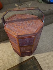 Chinese Tiered Wedding Basket with Porcelain Inset Lid, Painted Lacquered Wood — listing 3
