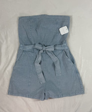 Vintage Denim Strapless Romper with Fold-Over Bodice and Cargo Pockets — listing 6