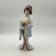 Vintage Ceramic Japanese Geisha Girl Figurine in Pink Floral Kimono