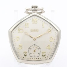 Gruen VeriThin Gold-Filled Open-Face Pocket Watch with Floral Engraved Dial and Chain — listing 2