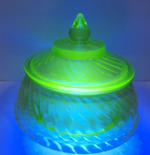 Vintage Uranium Green Depression Glass Handled Butter Dish Base, Swirl Pattern, 5-Inch — listing 6