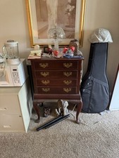 Vintage Queen Anne Style Solid Cherry 2-Drawer Coffee Table with Brass Bail Pulls — listing 2