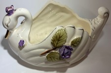 Vintage Ceramic Swan Planter with Applied Roses and Gold Trim — listing 2