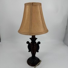 Distressed Cream Carved Table Lamp with Burlap Drum Shade — listing 4