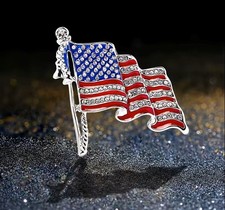 American Flag Brooch Pin with Pavé Blue, Red & White Stones (Sapphire/Ruby/Diamond Style) — listing 3