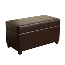 Cognac Brown Leather Upholstered Storage Ottoman / Footstool — listing 5