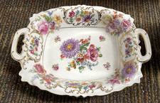 Czechoslovakian Porcelain Oval Handled Relish Dish with Floral Garland Border — listing 2