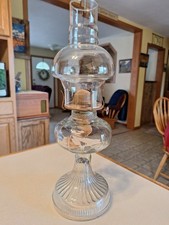 Antique Clear Glass Pedestal Kerosene Oil Lamp with Eagle Burner — listing 2