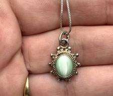 1990s Sterling Silver Delicate Branch Necklace with Bezel-Set Green & Blue Cat's Eye Marquise Leaf Stones, 18" with 2" Drop — listing 6