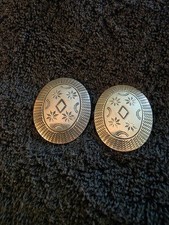 Sterling Silver Concho Domed Post Earrings with Twisted Rope & Stamped Border, Taxco Mexico