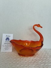 Amberina Cadmium Glass Covered Swan Dish and Baby Bootie/Boot Toothpick Holder Set — listing 3