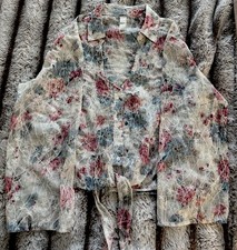 Kazo Brown Floral Lace Long-Sleeve Blouse Top, Size M