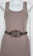 Vintage Chico's Braided Black Leather Belt with Large Hammered Brass Oval Buckle — listing 3