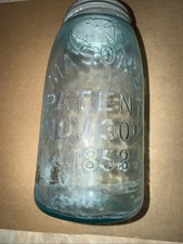 Antique Aqua Glass Mason's Patent Nov 30th 1858 Maltese Cross Fruit Jar with Crown Zinc Lid — listing 4