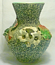 Majolica-Style Ceramic Vase with Relief Ivy Leaves and Bird Motif — listing 2