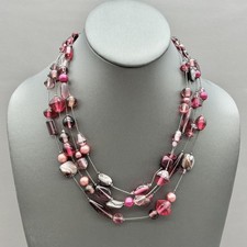 Vintage Triple-Strand Pink Beaded Necklace with Gold-Tone Accent Beads