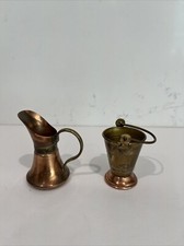 miniature brass Vintage Miniature Copper and Brass Pitcher / Creamer with Banded Trim — listing 6