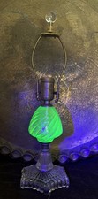Vintage Uranium/Vaseline Art Glass Table Lighter Holder, Hand-Blown Swirl Design, 2.5" — listing 5