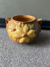 Roseville Pottery Clematis Pattern Jardiniere (Gold/Brown Glaze) — listing 6