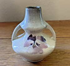 Vintage Art Pottery Two-Handled Vase with Embossed Pinecone/Foliage Design, Brown-to-Green Glaze — listing 6