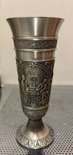 Vintage German Pewter Footed Goblet with Relief Tavern Scene — listing 5